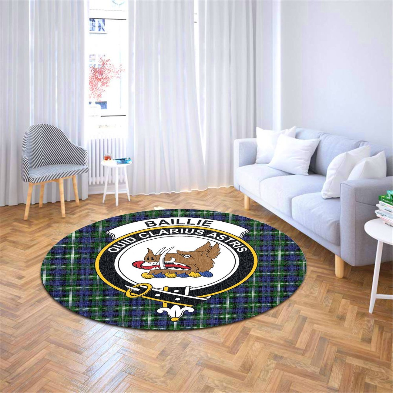 Baillie Modern Tartan Crest Round Rug