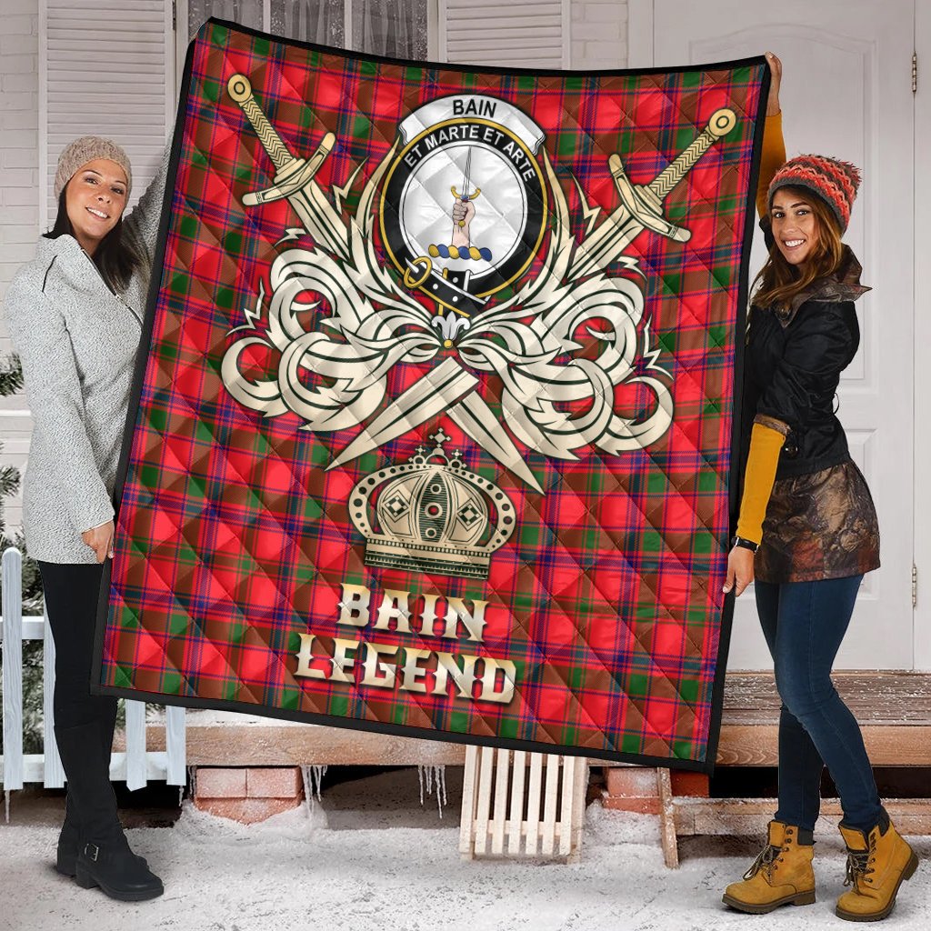 Bain Tartan Crest Legend Gold Royal Premium Quilt