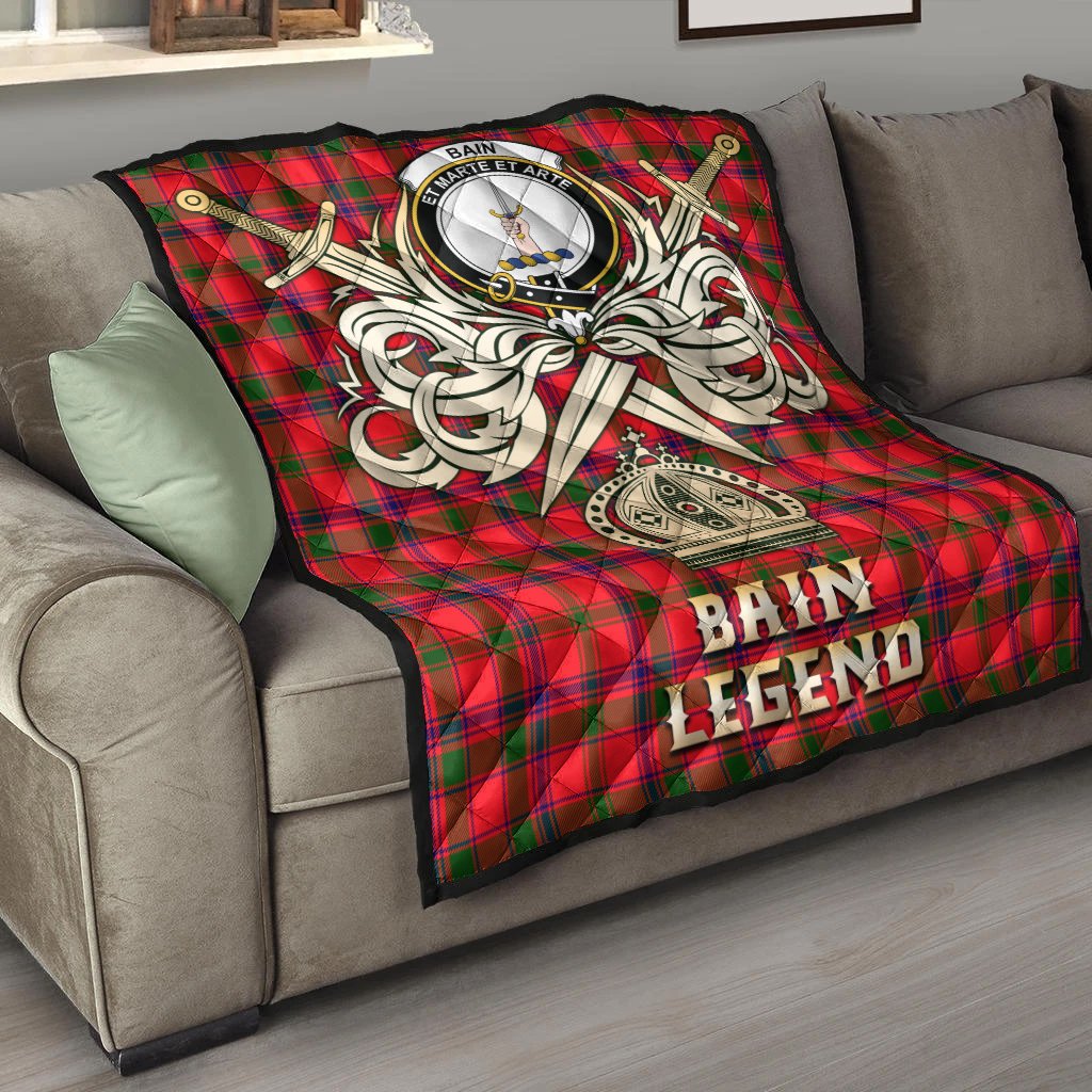 Bain Tartan Crest Legend Gold Royal Premium Quilt