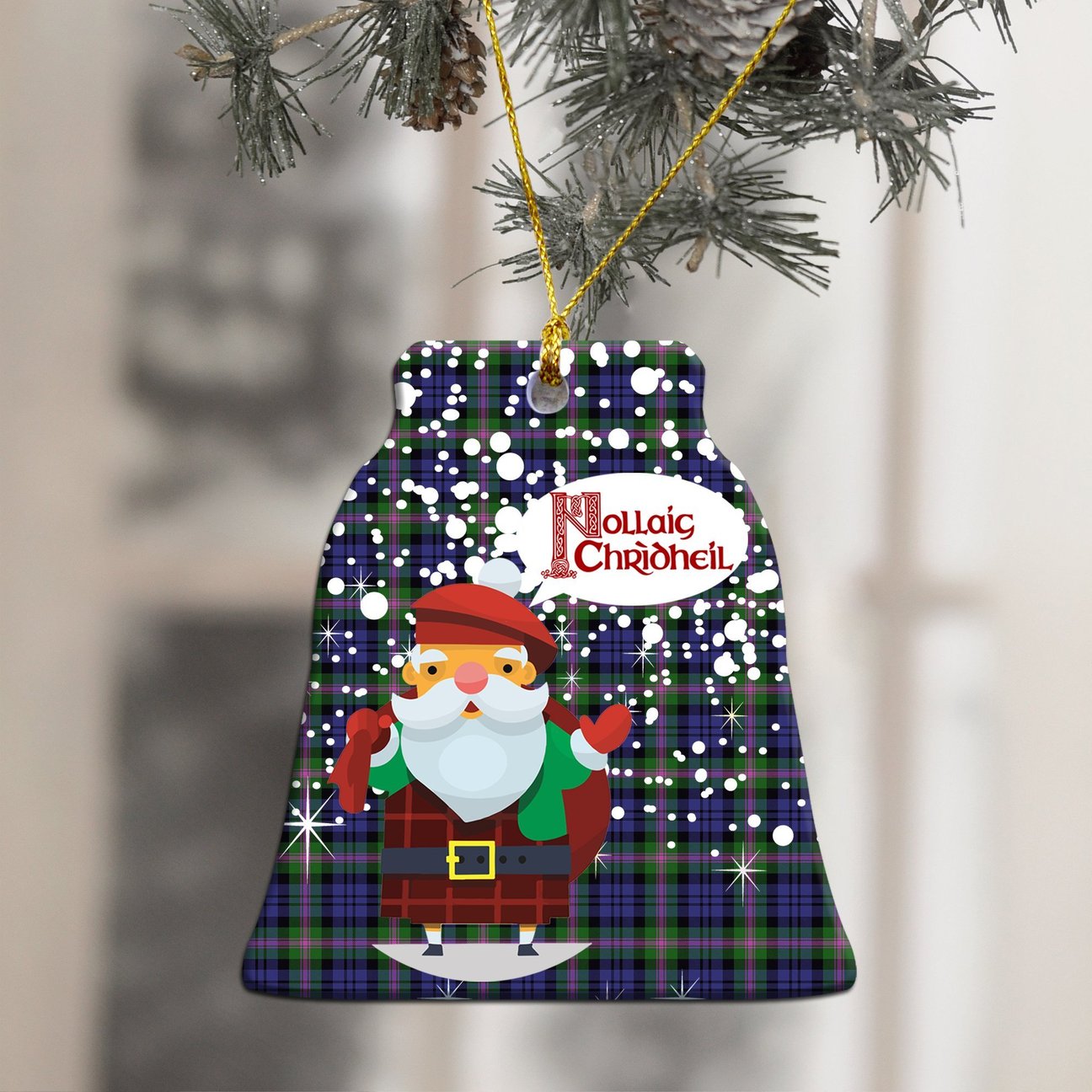 Baird Modern Tartan Christmas Ceramic Ornament - Santa Style