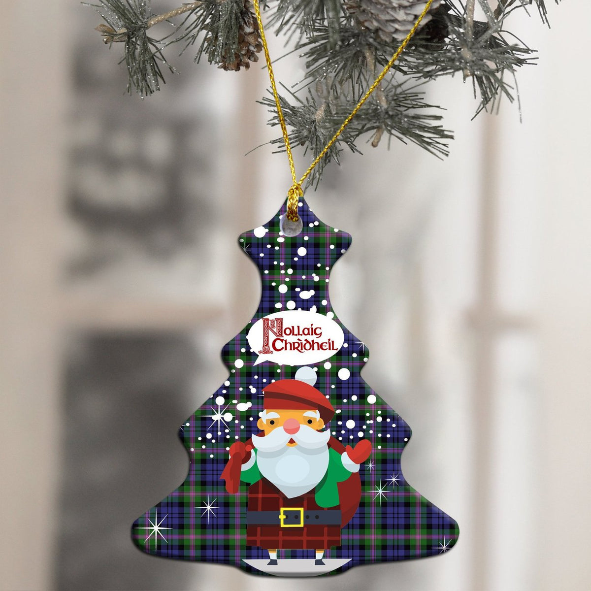 Baird Modern Tartan Christmas Ceramic Ornament - Santa Style