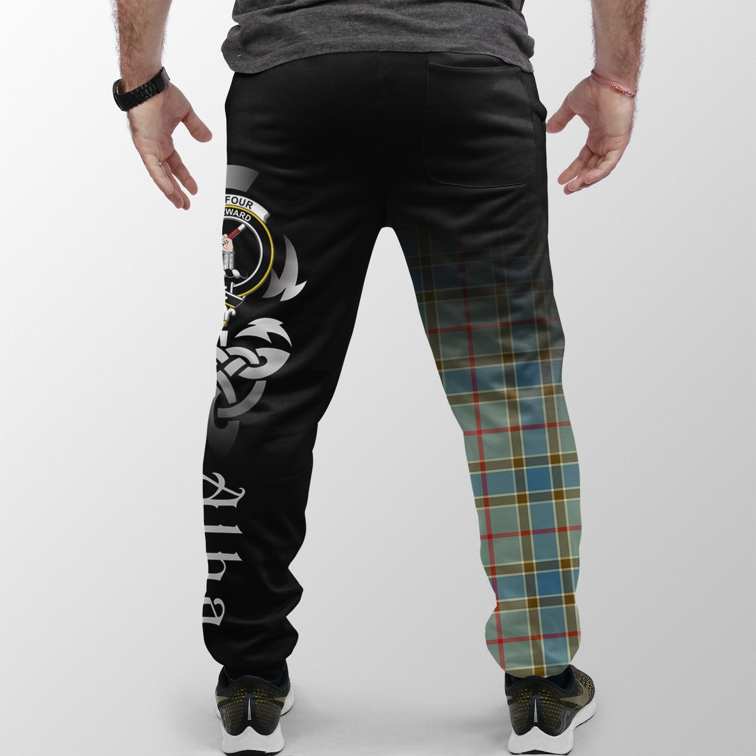 Balfour Blue Tartan Crest Jogger Sweatpants - Alba Celtic Style