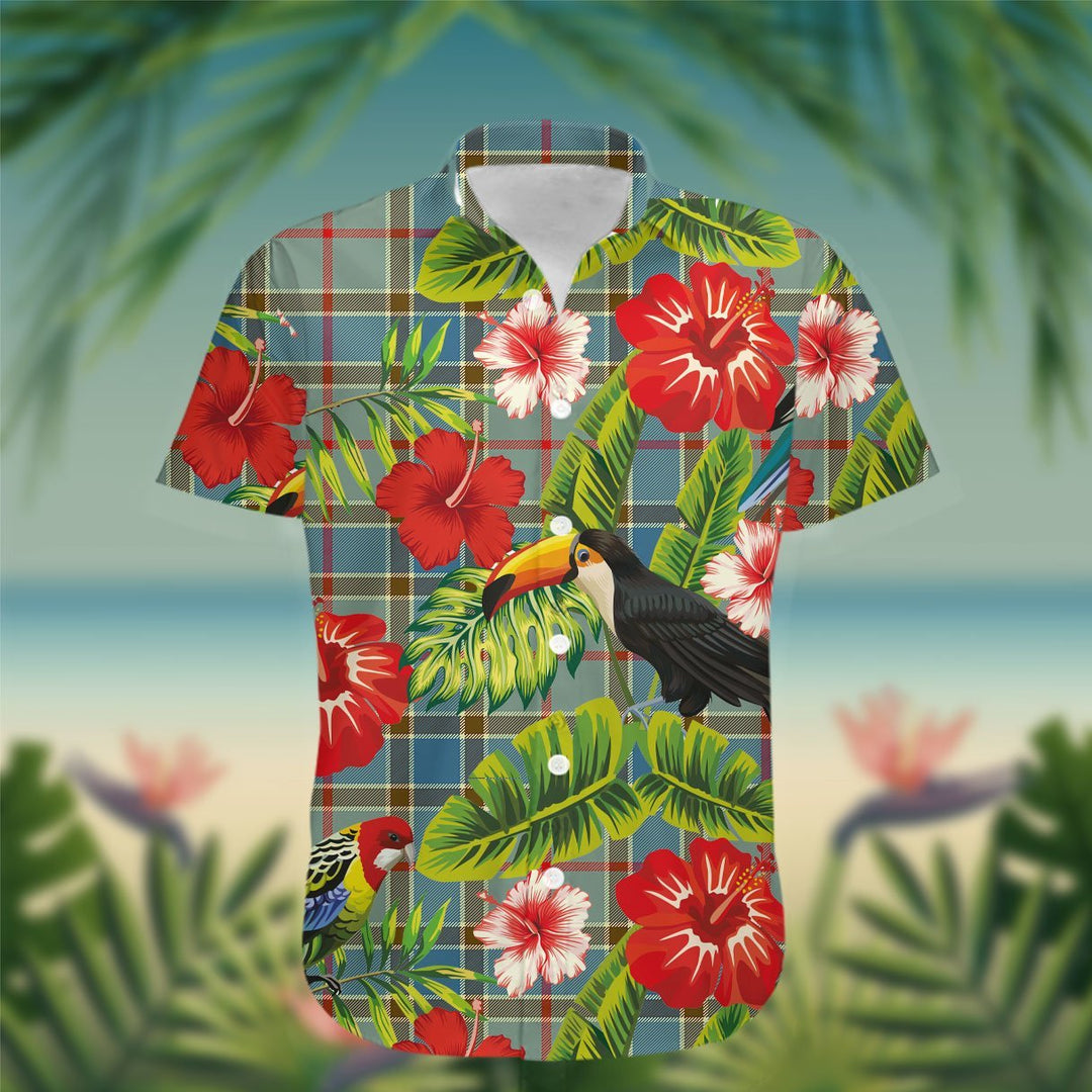 Balfour Tartan Hawaiian Shirt Hibiscus, Coconut, Parrot, Pineapple - Tropical Garden Shirt