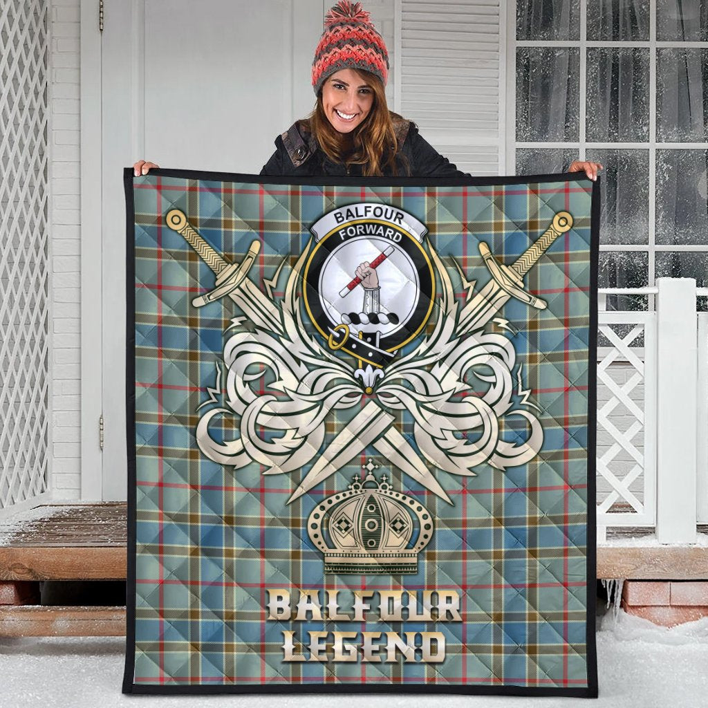 Balfour Blue Tartan Crest Legend Gold Royal Premium Quilt