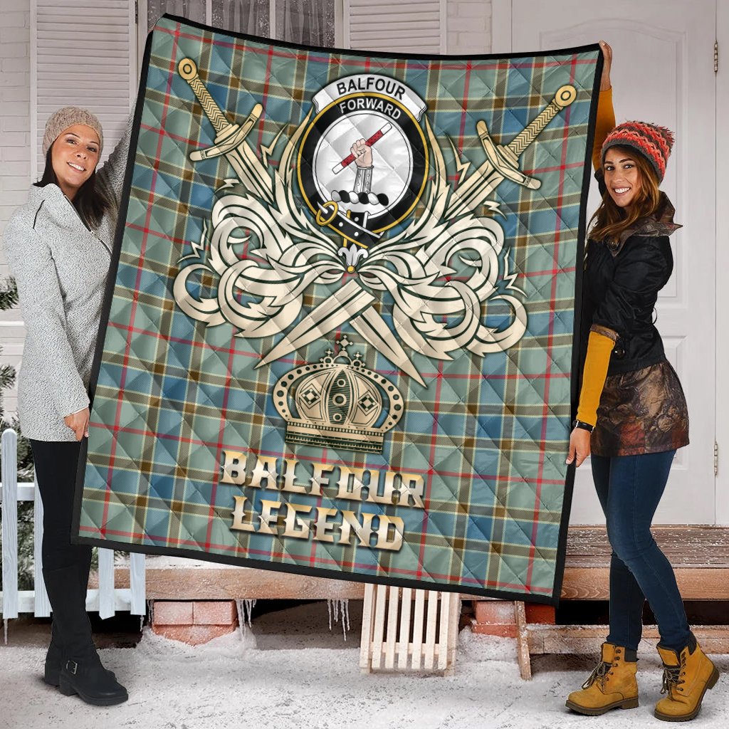 Balfour Blue Tartan Crest Legend Gold Royal Premium Quilt