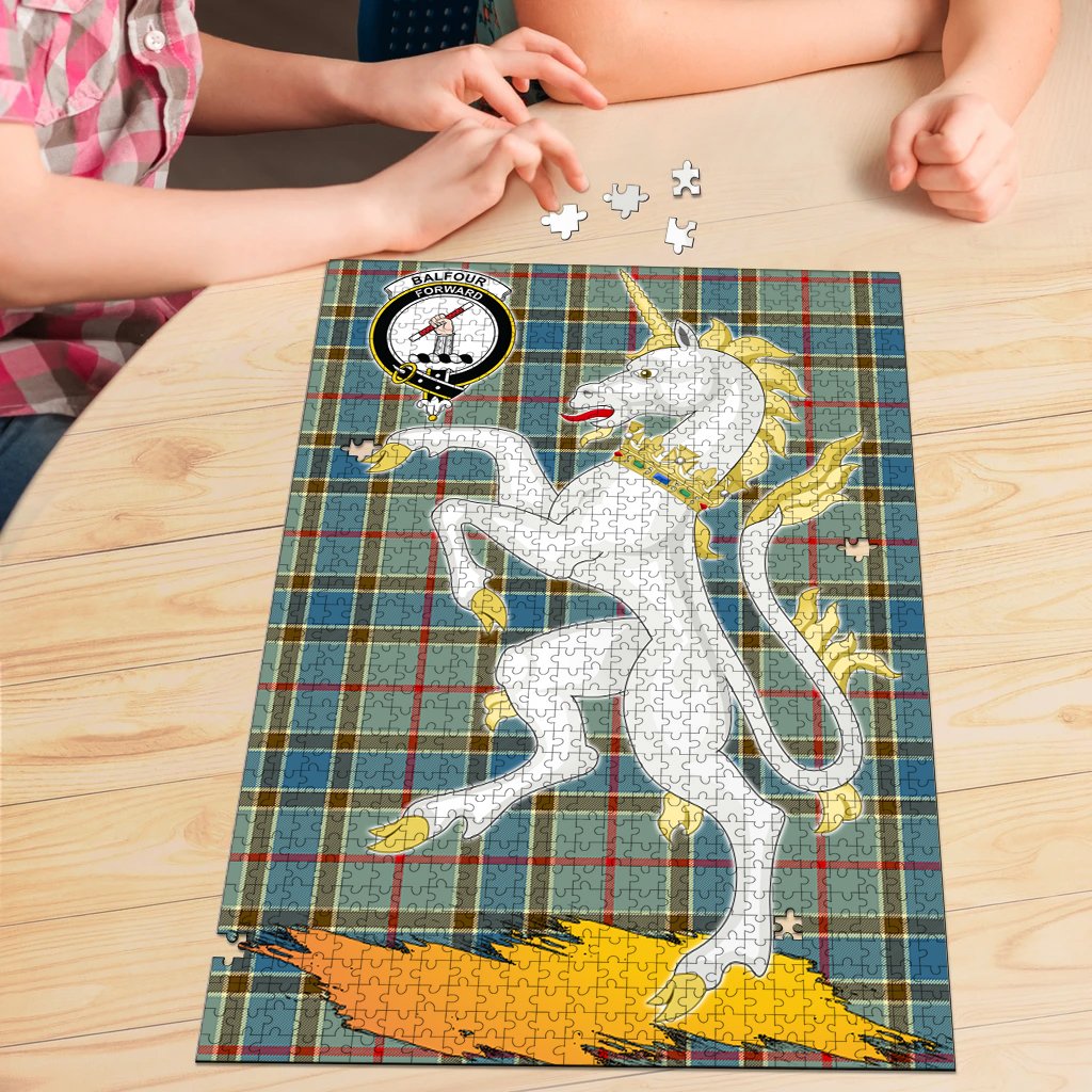 Balfour Blue Tartan Crest Unicorn Scotland Jigsaw Puzzles