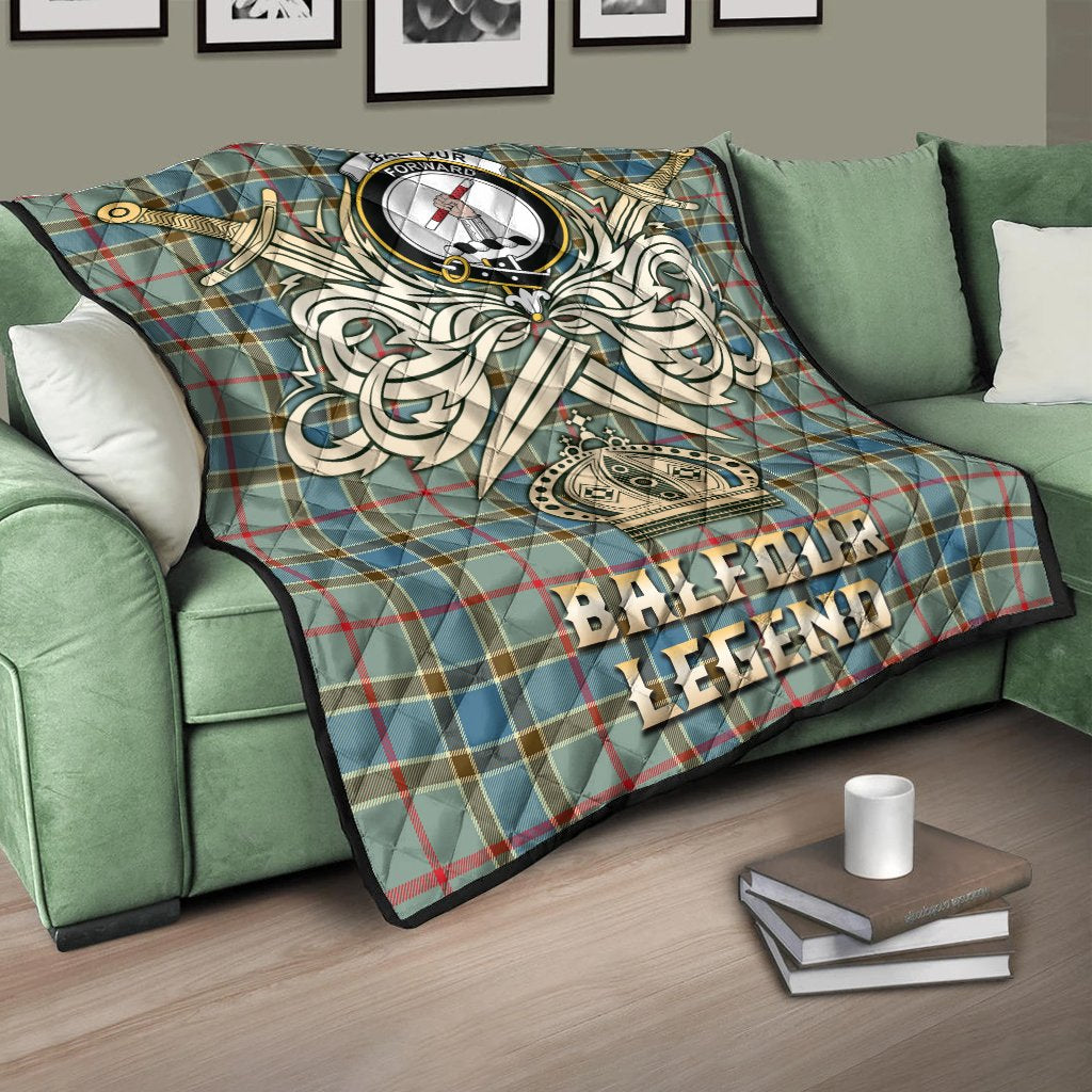 Balfour Blue Tartan Crest Legend Gold Royal Premium Quilt