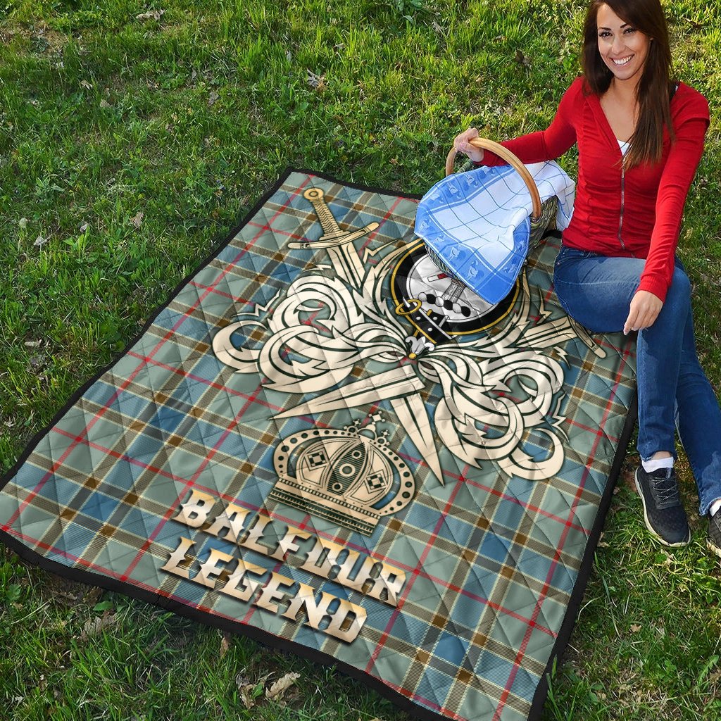 Balfour Blue Tartan Crest Legend Gold Royal Premium Quilt