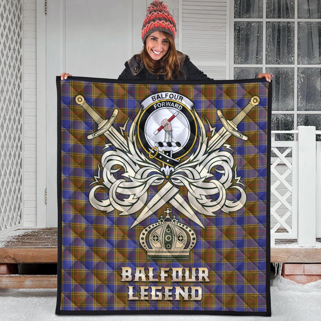 Balfour Modern Tartan Crest Legend Gold Royal Premium Quilt