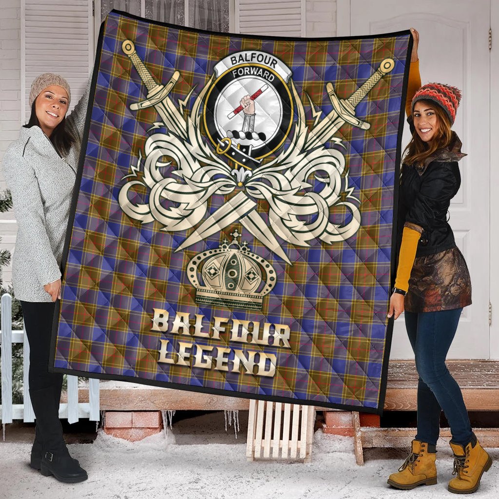 Balfour Modern Tartan Crest Legend Gold Royal Premium Quilt