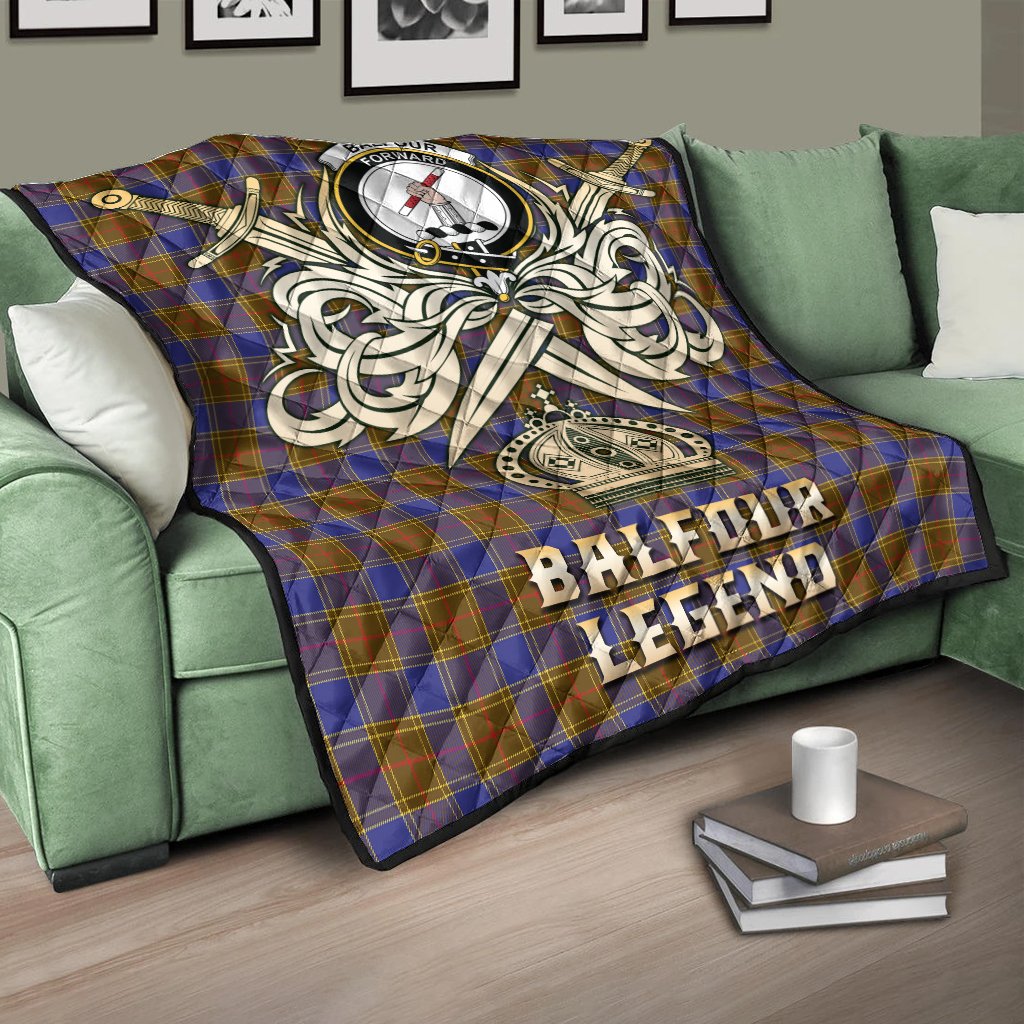 Balfour Modern Tartan Crest Legend Gold Royal Premium Quilt