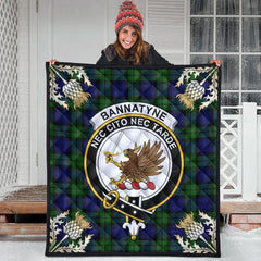 Bannatyne Tartan Crest Premium Quilt - Gold Thistle Style