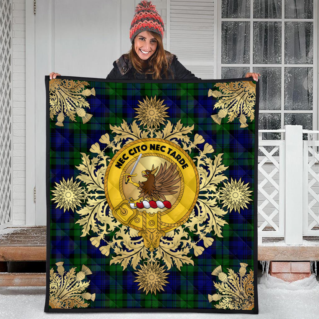 Bannatyne Tartan Crest Premium Quilt - Gold Thistle Style