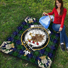 Bannatyne Tartan Crest Premium Quilt - Gold Thistle Style