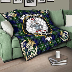 Bannerman Tartan Crest Premium Quilt - Gold Thistle Style