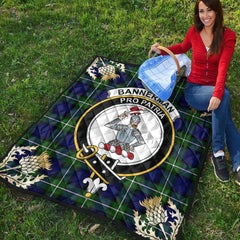 Bannerman Tartan Crest Premium Quilt - Gold Thistle Style