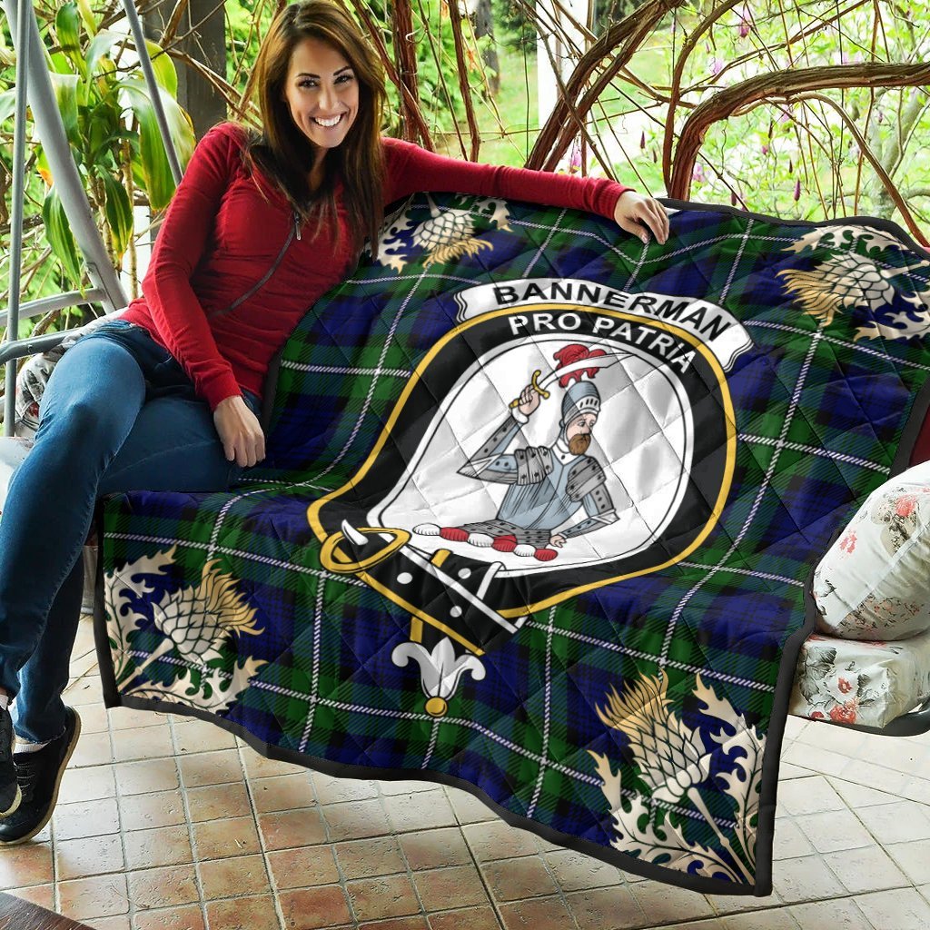 Bannerman Tartan Crest Premium Quilt - Gold Thistle Style