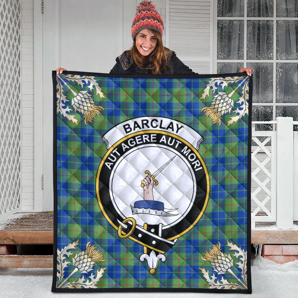 Barclay Hunting Ancient Tartan Crest Premium Quilt - Gold Thistle Style