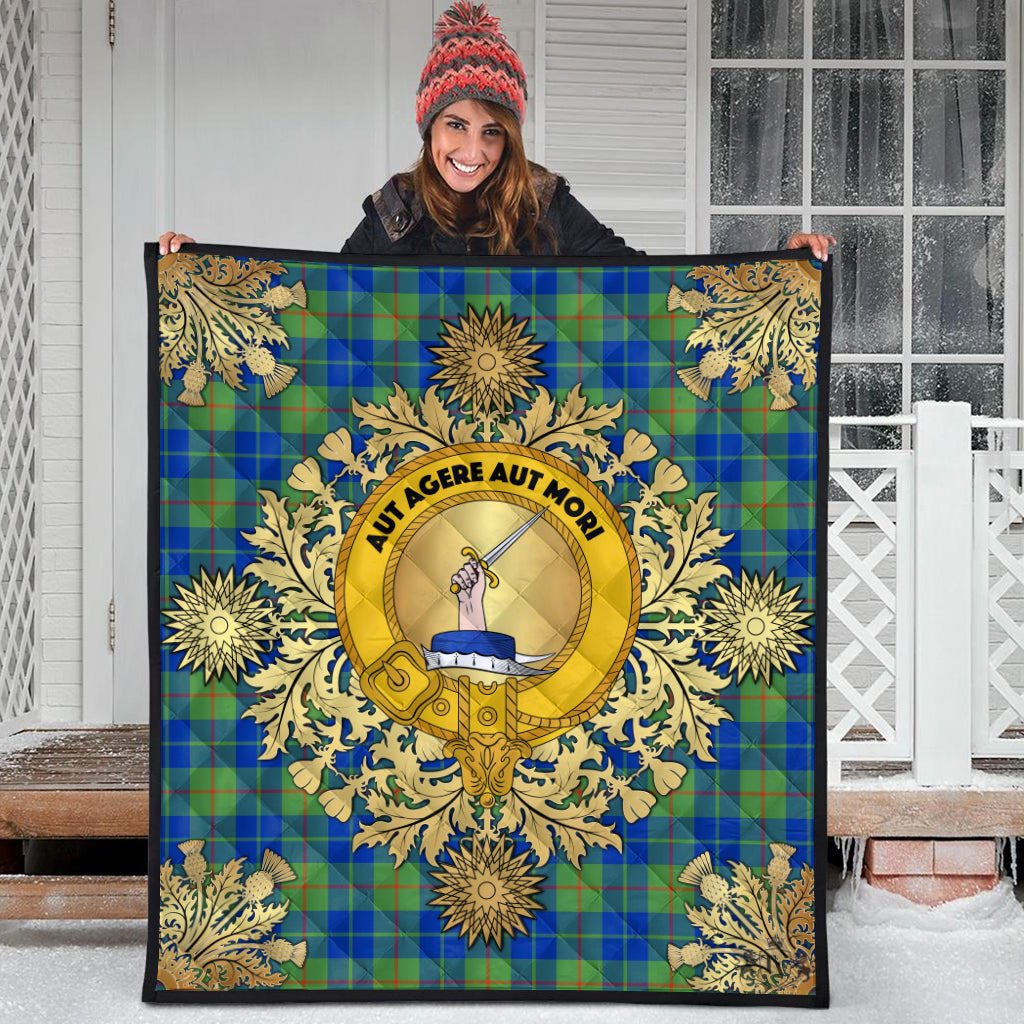 Barclay Hunting Ancient Tartan Crest Premium Quilt - Gold Thistle Style
