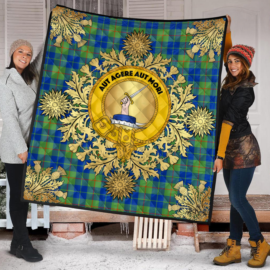 Barclay Hunting Ancient Tartan Crest Premium Quilt - Gold Thistle Style