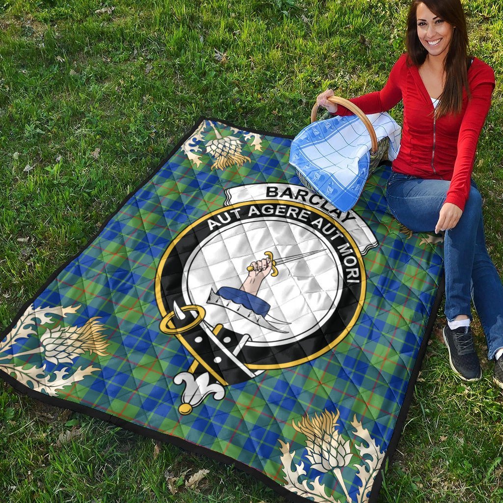 Barclay Hunting Ancient Tartan Crest Premium Quilt - Gold Thistle Style