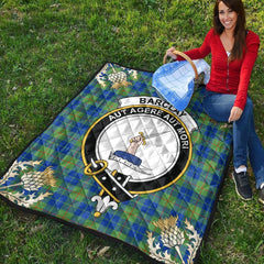 Barclay Hunting Ancient Tartan Crest Premium Quilt - Gold Thistle Style