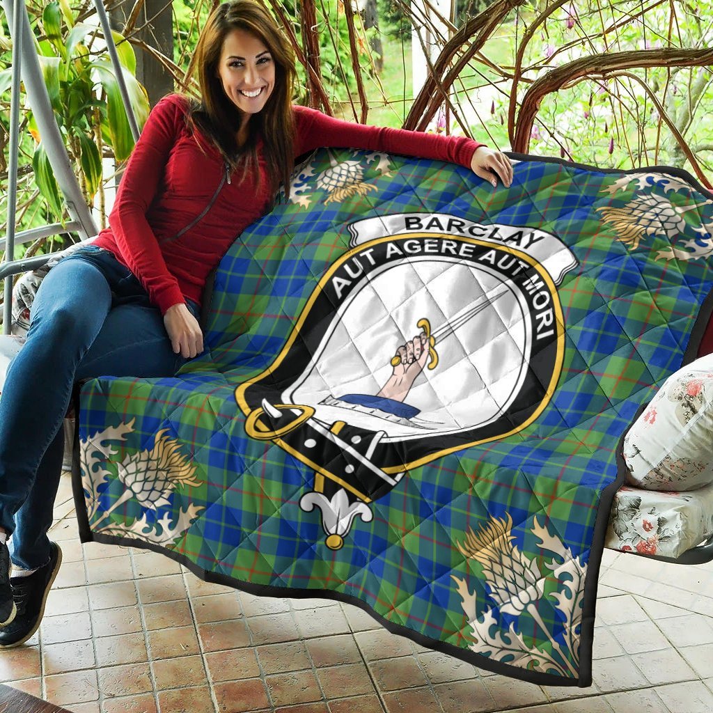 Barclay Hunting Ancient Tartan Crest Premium Quilt - Gold Thistle Style