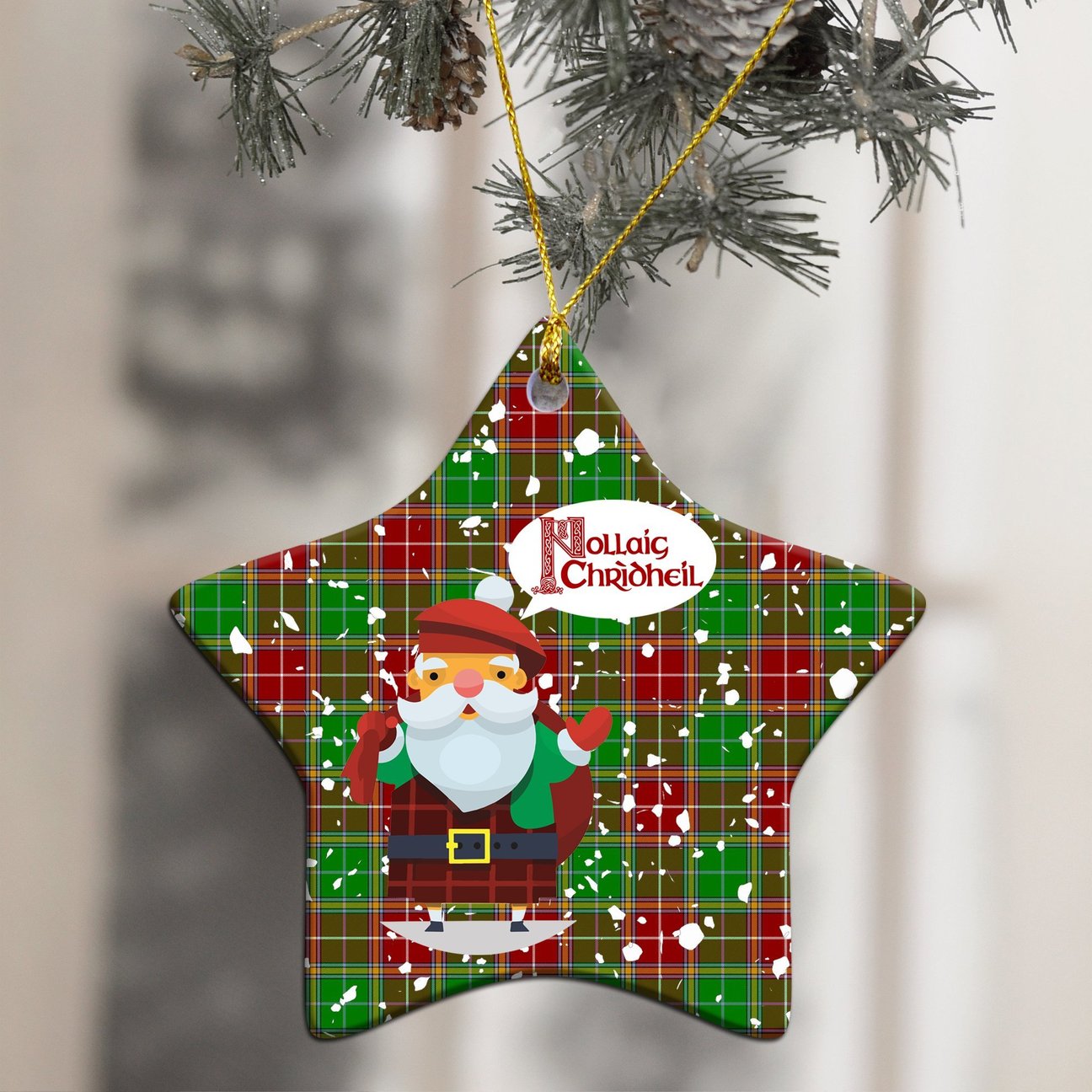 Baxter Modern Tartan Christmas Ceramic Ornament - Santa Style