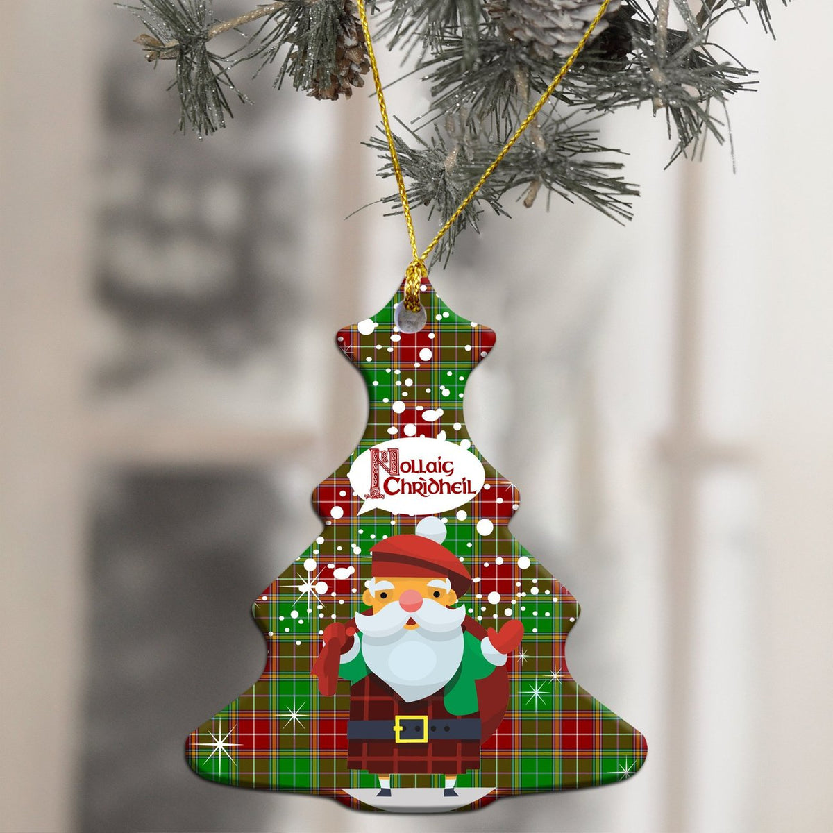 Baxter Modern Tartan Christmas Ceramic Ornament - Santa Style