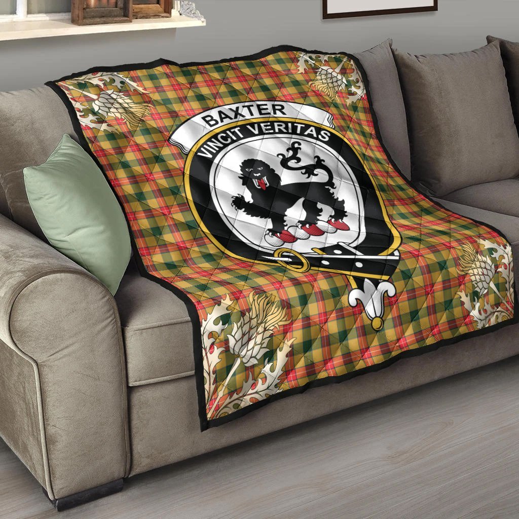 Baxter Tartan Crest Premium Quilt - Gold Thistle Style