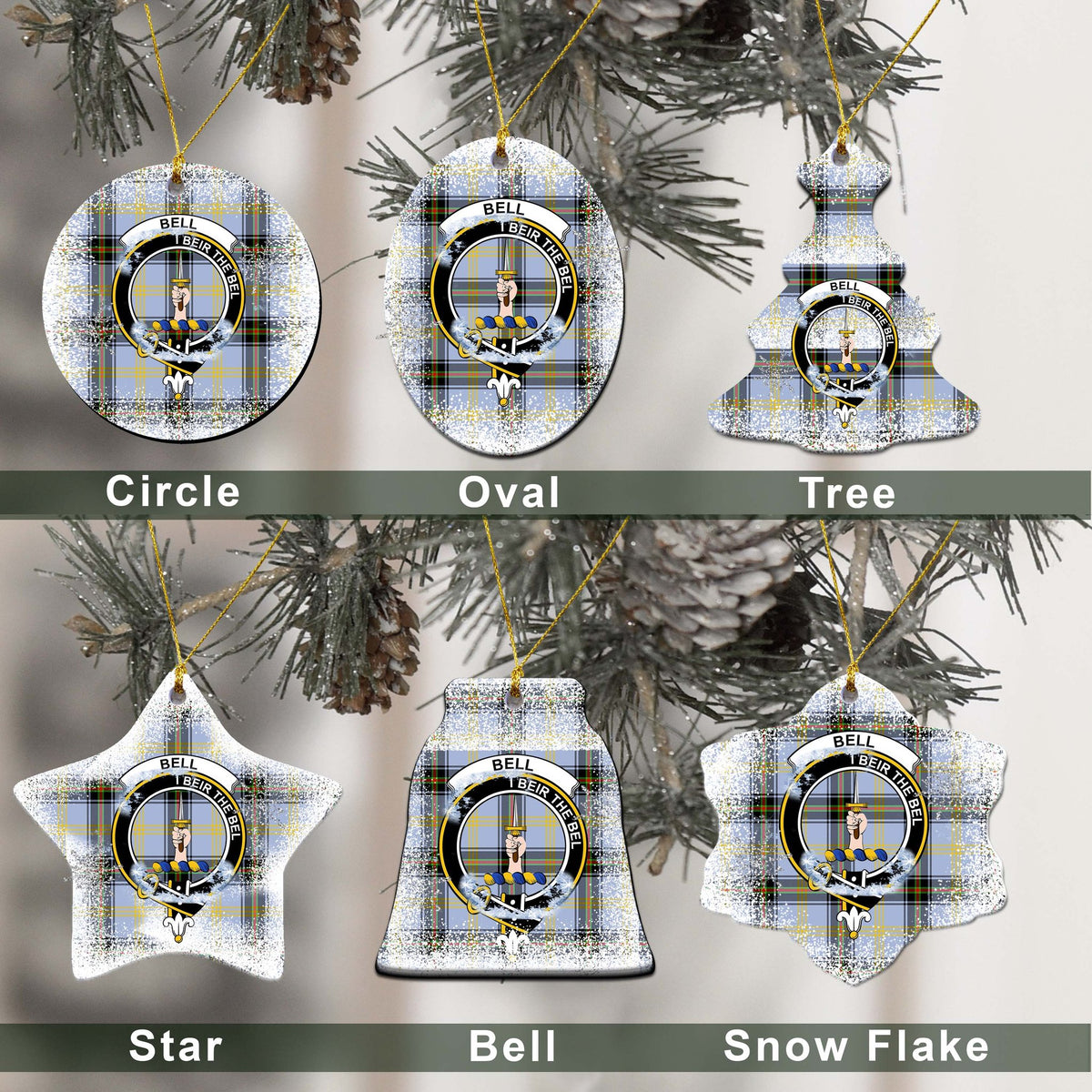 Bell Tartan Christmas Ceramic Ornament - Snow Style