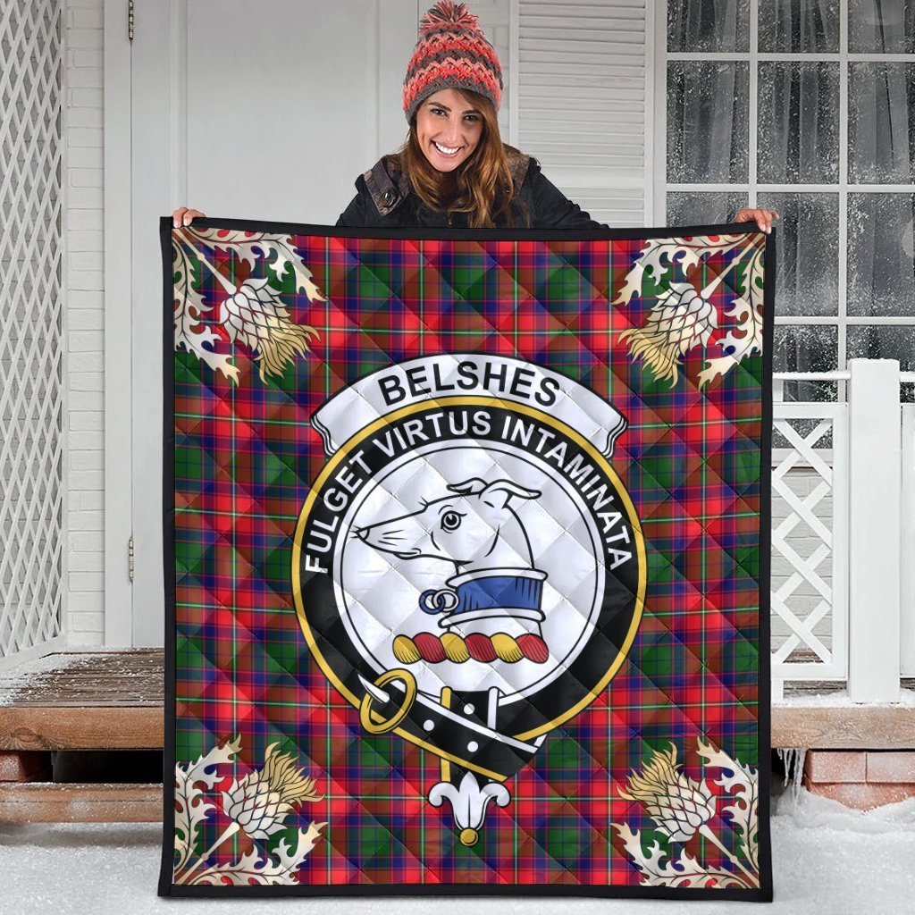 Belshes Tartan Crest Premium Quilt - Gold Thistle Style