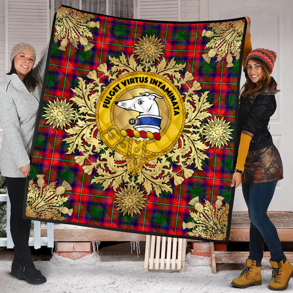 Belshes Tartan Crest Premium Quilt - Gold Thistle Style