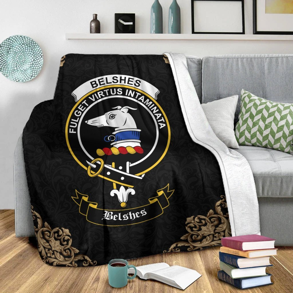 Belshes (or Belsches) Crest Tartan Premium Blanket Black