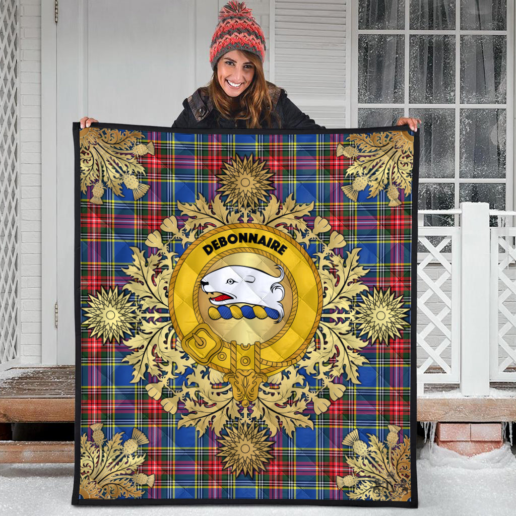 Bethune Tartan Crest Premium Quilt - Gold Thistle Style