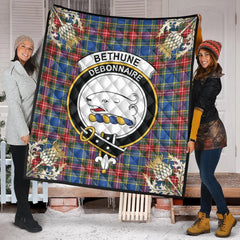 Bethune Tartan Crest Premium Quilt - Gold Thistle Style