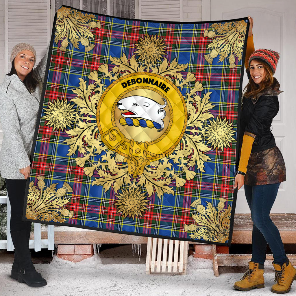 Bethune Tartan Crest Premium Quilt - Gold Thistle Style