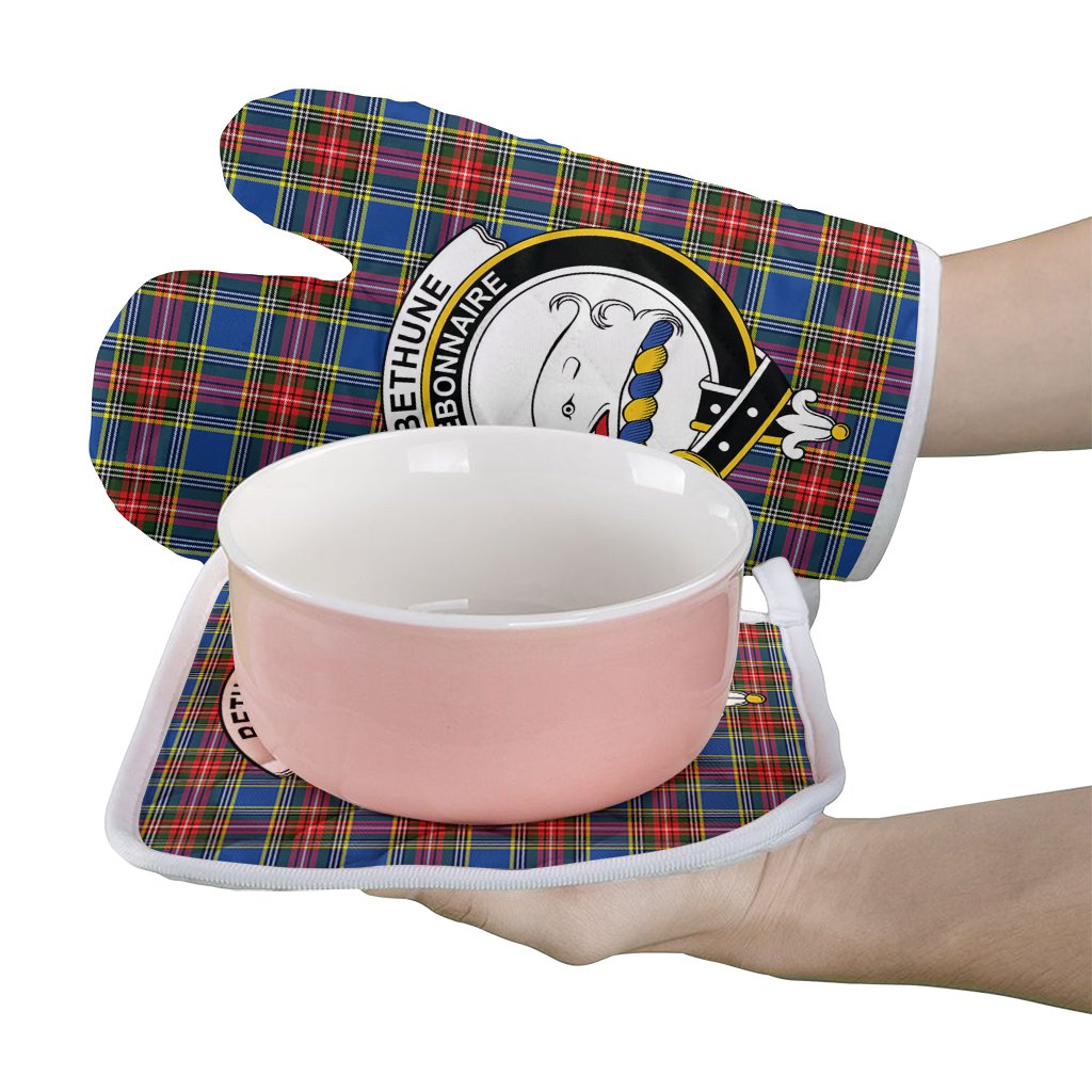 Bethune Tartan Crest Oven Mitt And Pot Holder (2 Oven Mitts + 1 Pot Holder)