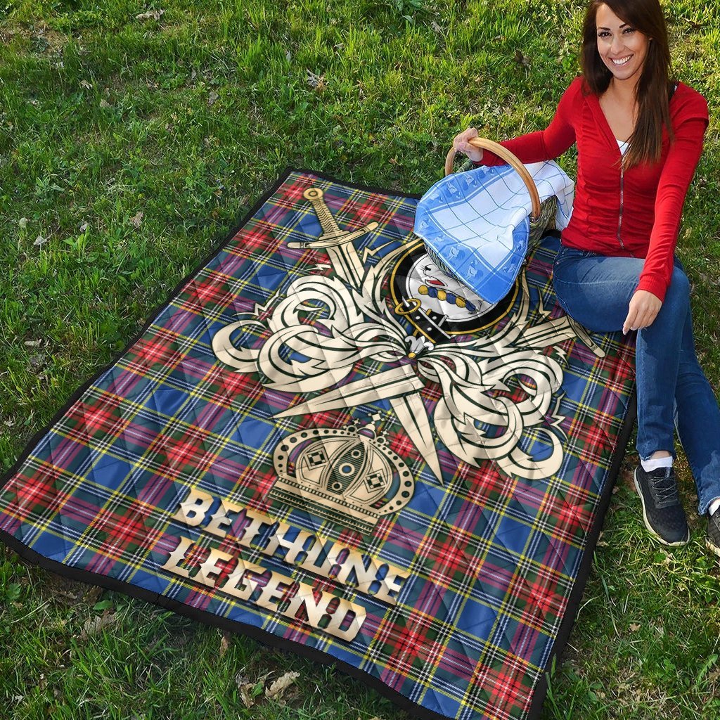 Bethune Tartan Crest Legend Gold Royal Premium Quilt