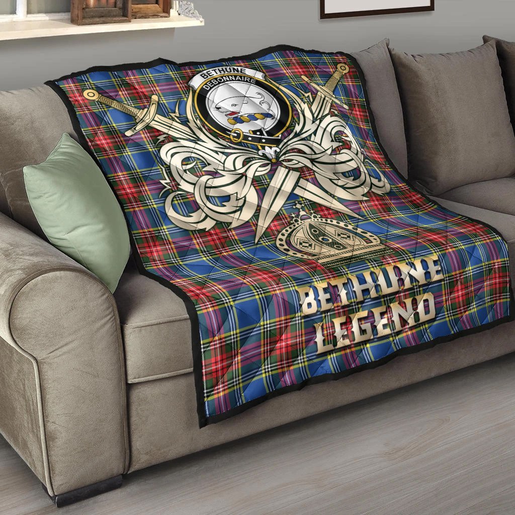 Bethune Tartan Crest Legend Gold Royal Premium Quilt