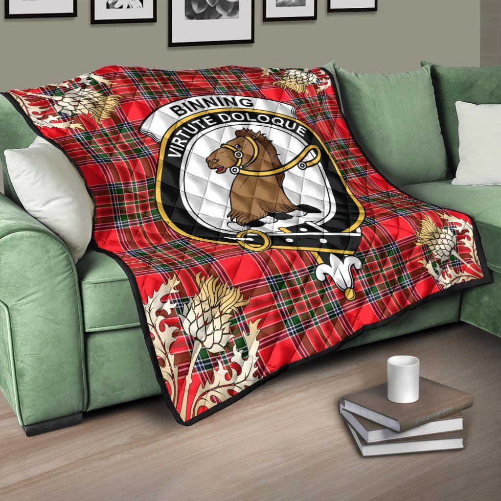 Binning Tartan Crest Premium Quilt - Gold Thistle Style