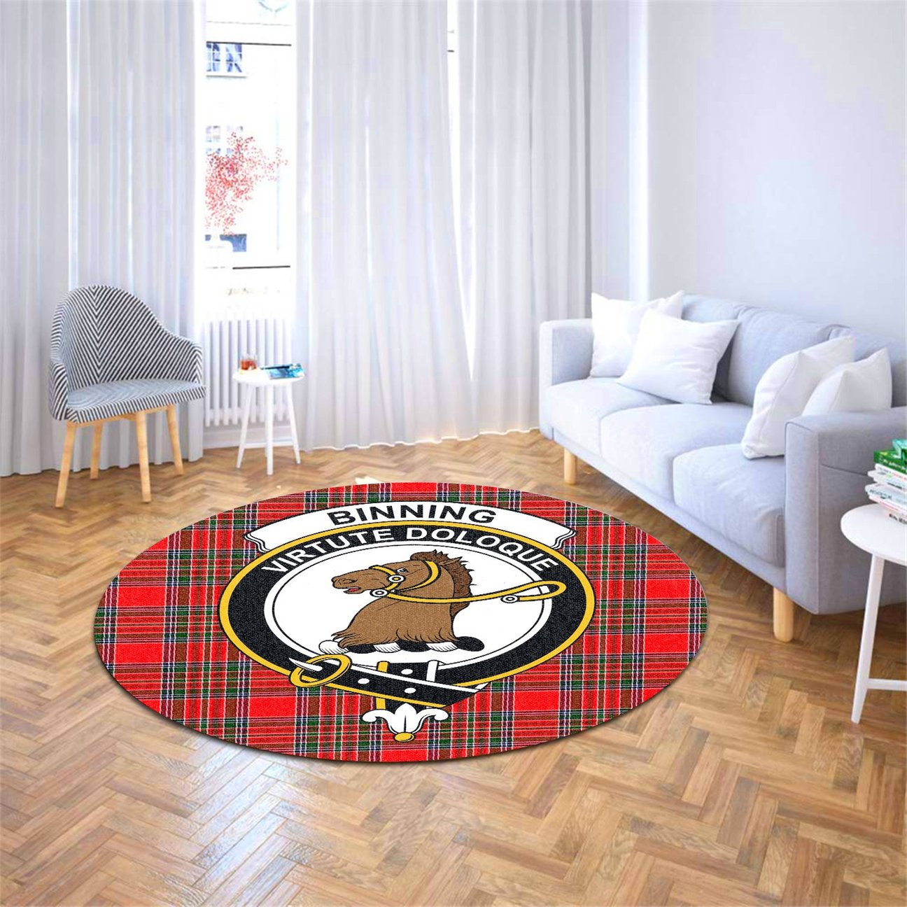 Binning Tartan Crest Round Rug