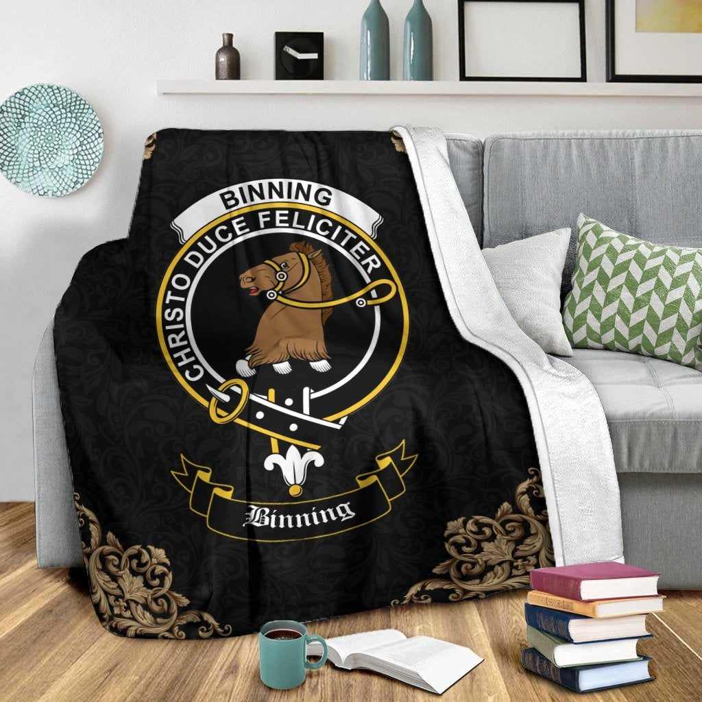 Binning (of Wallifoord) Crest Tartan Premium Blanket Black