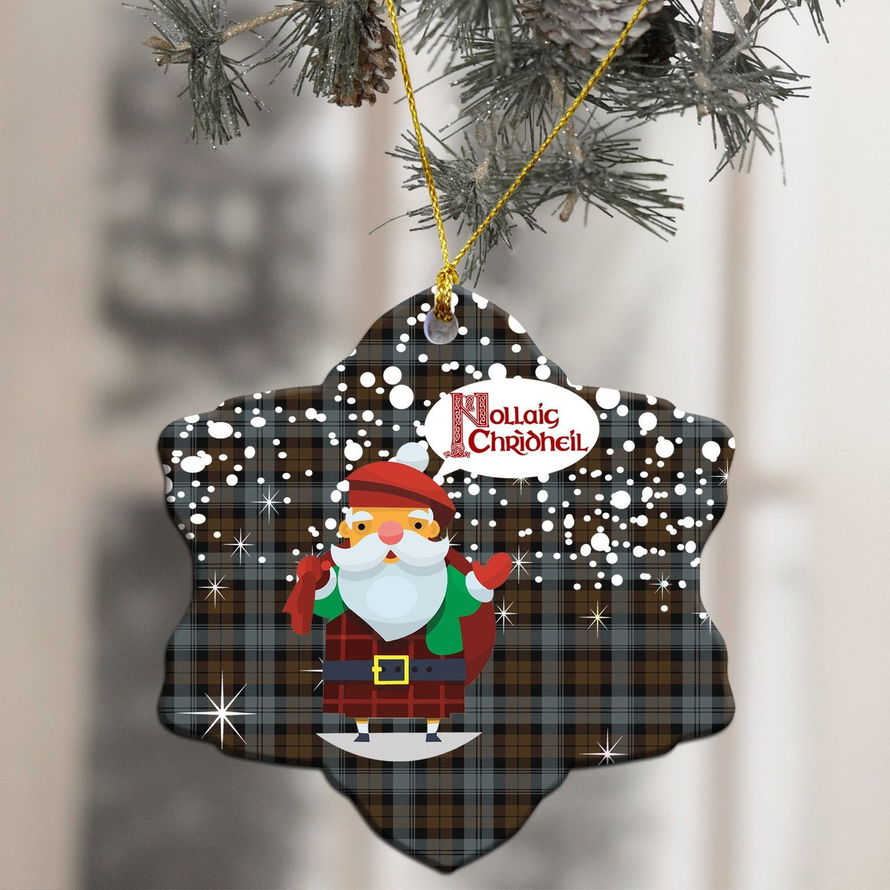 BlackWatch Weathered Tartan Christmas Ceramic Ornament - Santa Style