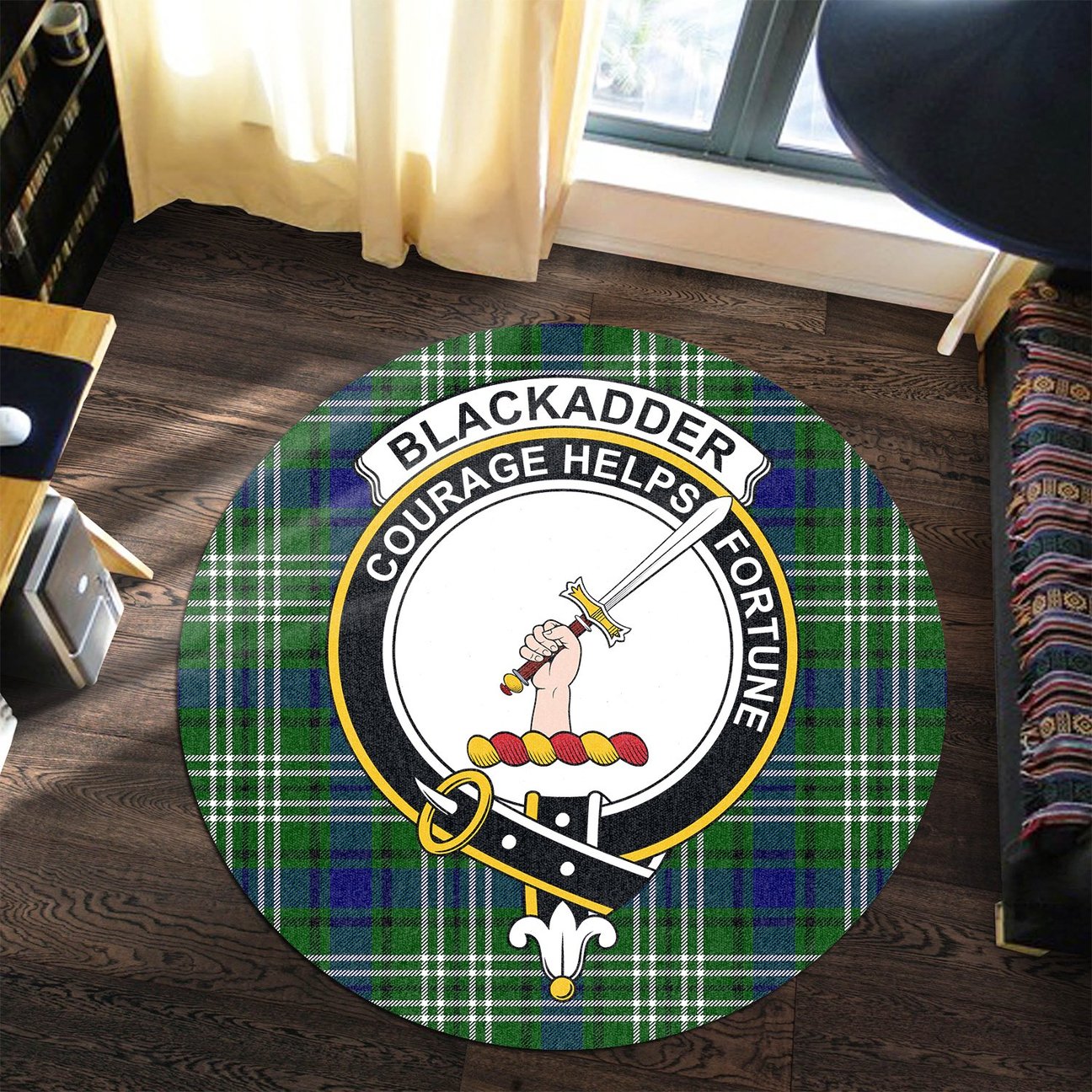 Blackadder Tartan Crest Round Rug