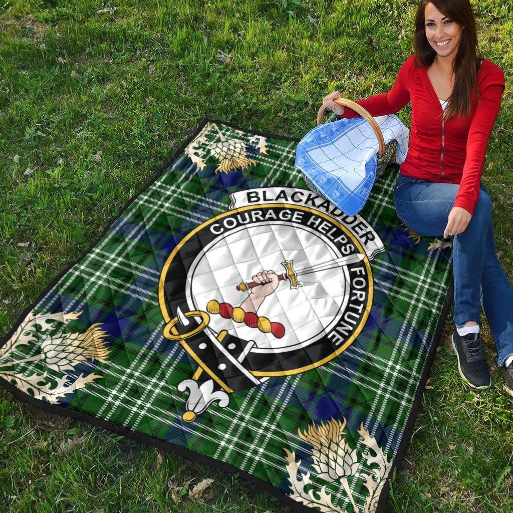 Blackadder Tartan Crest Premium Quilt - Gold Thistle Style