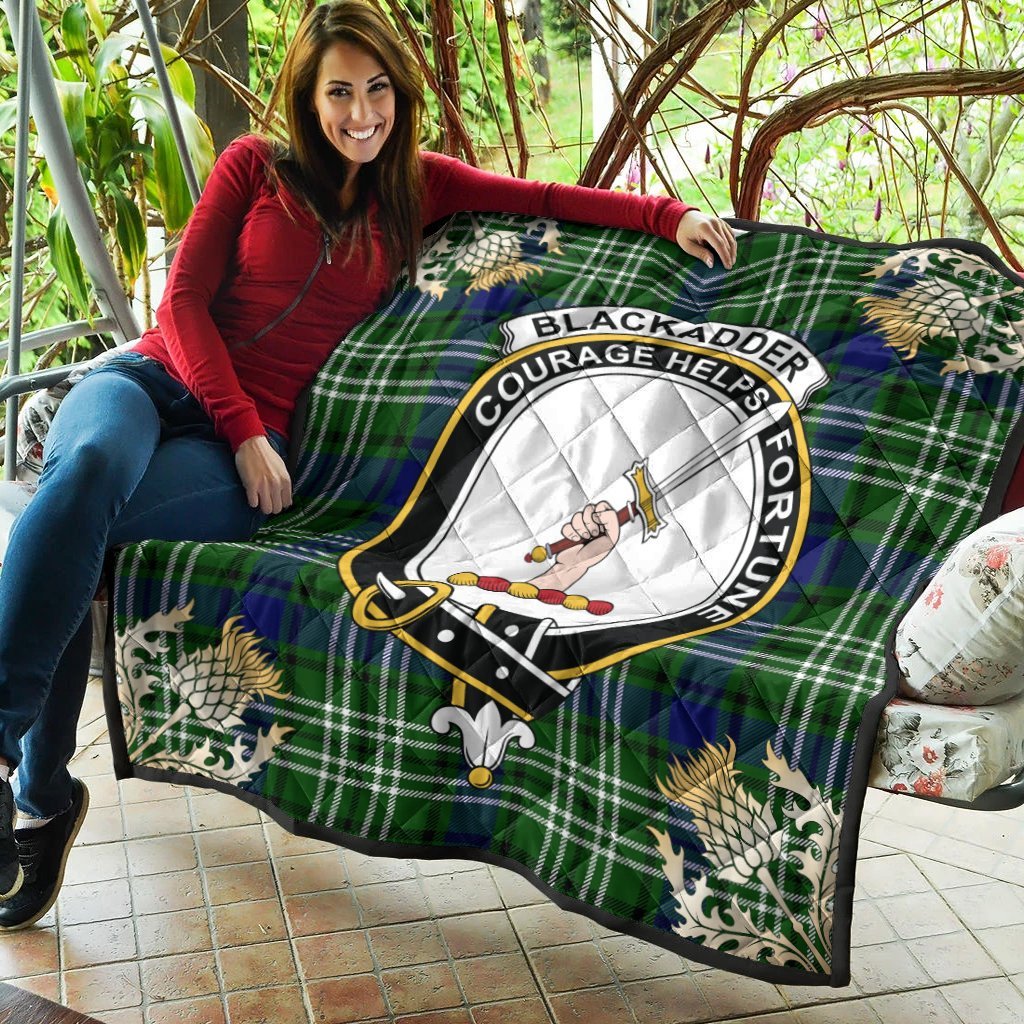 Blackadder Tartan Crest Premium Quilt - Gold Thistle Style