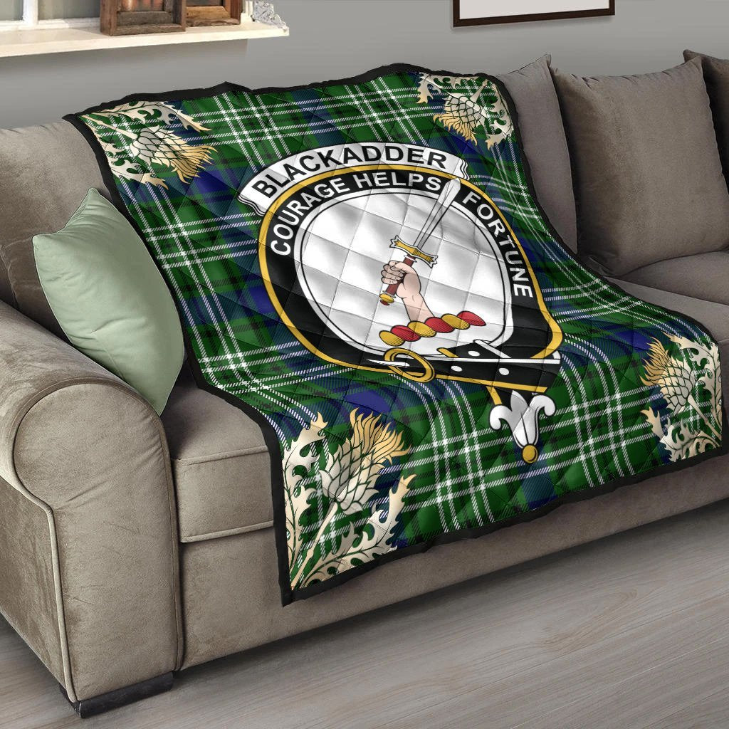 Blackadder Tartan Crest Premium Quilt - Gold Thistle Style