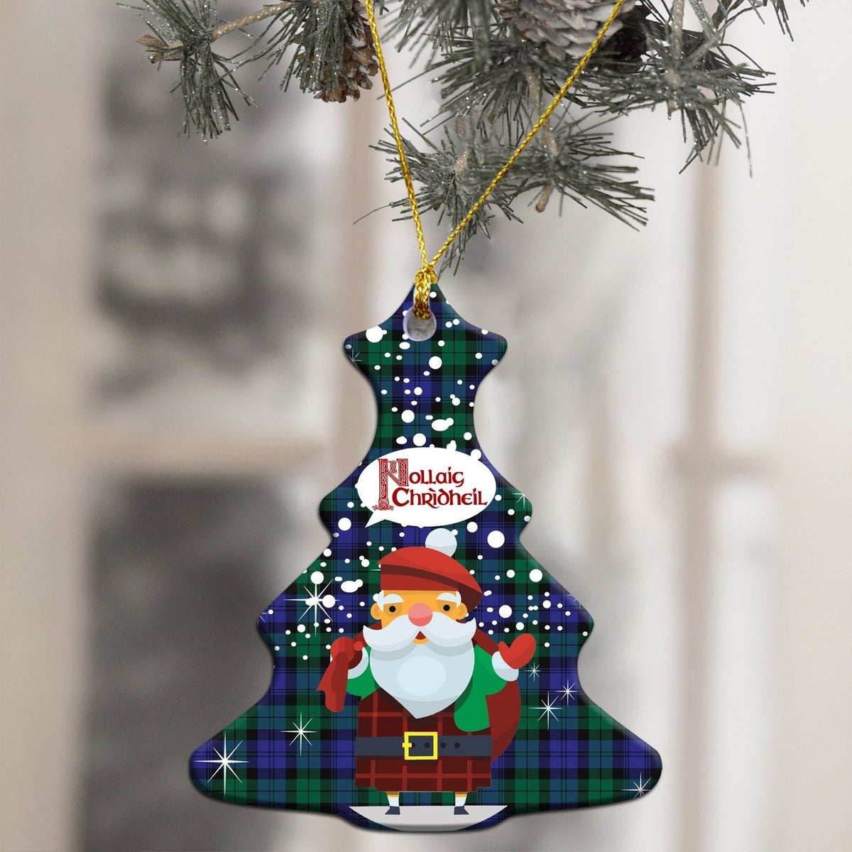 Blackwatch Modern Tartan Christmas Ceramic Ornament - Santa Style