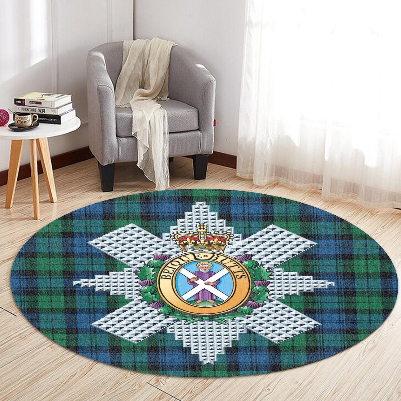 Blackwatch Ancient Tartan Crest Round Rug